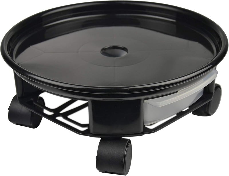 AMKOSKR 1 Pack 15" Black Plant Caddy with Easy Moving Caster Wheels and a Water Container Round Movable Planter Dolly Trolley Tray Pallet Outdoor Indoor Tree Flower Stand Planter - Image 1
